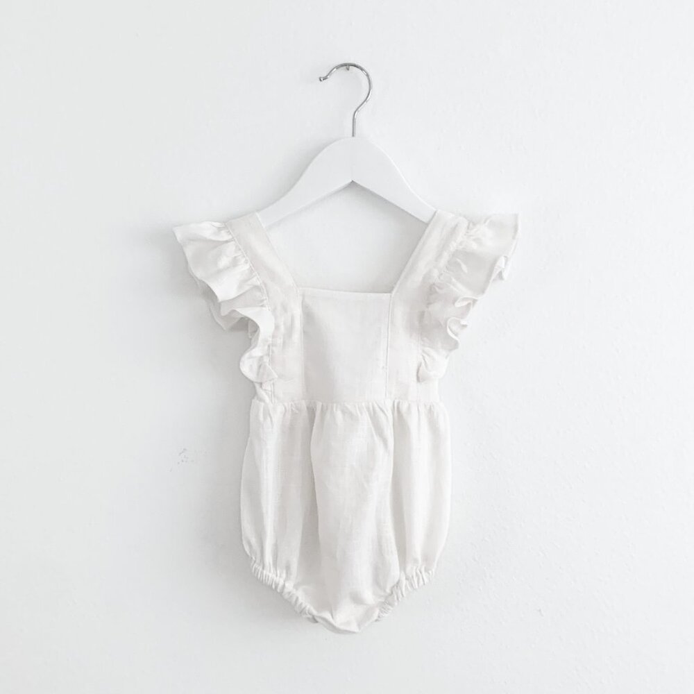 NWT Pretty Girls Linen Romper Bohemian Princess Spring & Summer White 3-6M